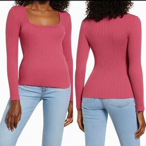 OPEN EDIT rib scoop neck pink preppy sweater / size M